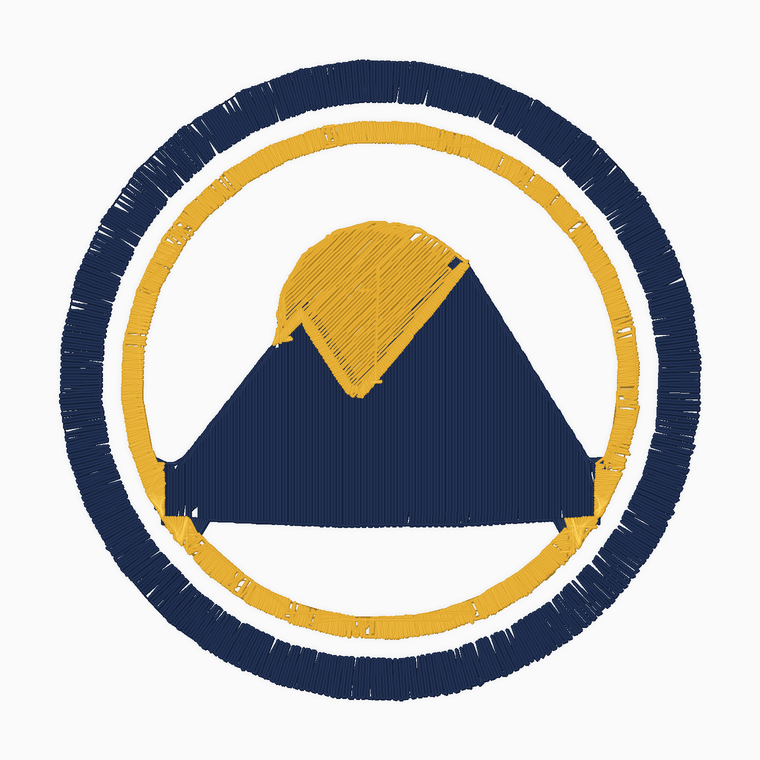 Embroidery sew-out preview of mountain badge logo produced by Embify