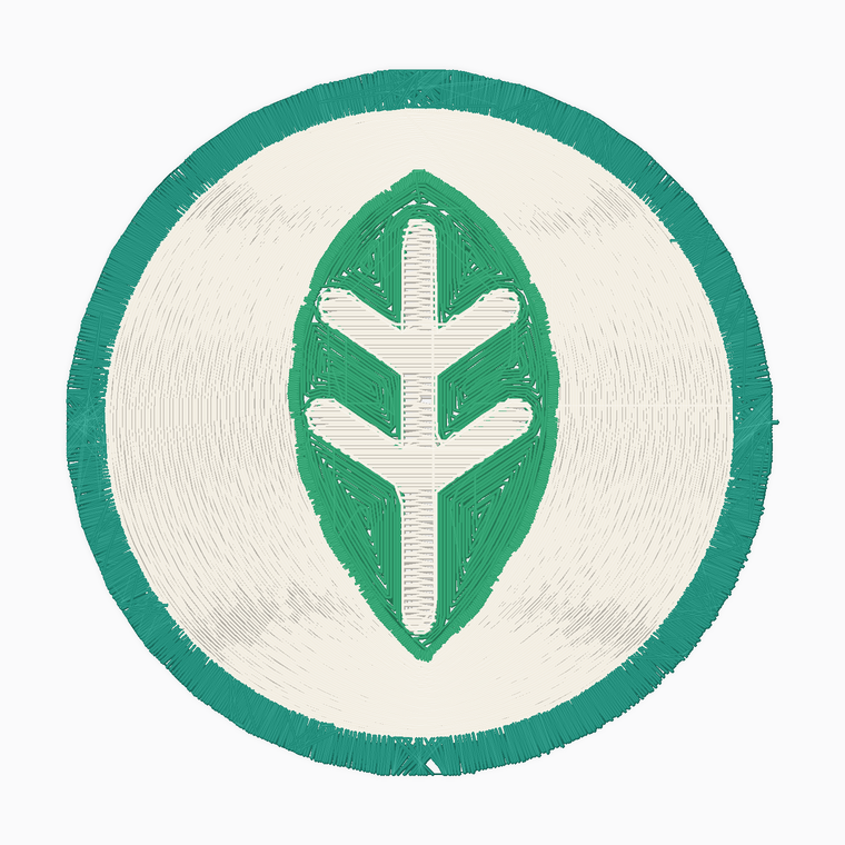 Embroidery sew-out preview of leaf roundel logo produced by Embify