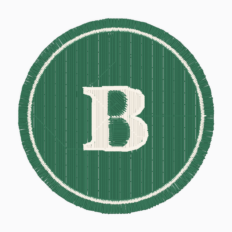 Embroidery sew-out preview of monogram roundel logo produced by Embify