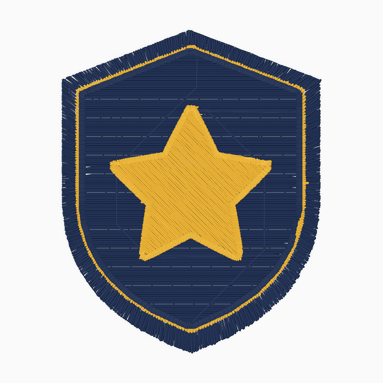 Embroidery sew-out preview of star shield crest logo produced by Embify
